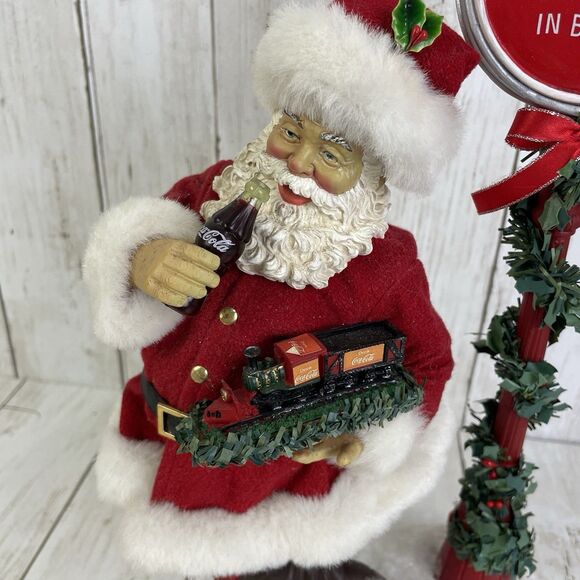 Coca-Cola Fabriche Santa W/ Drink Coke Sign Toy Train 14” Kurt Adler - Picture 2 of 11